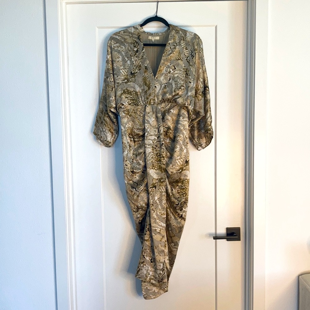 Mable Snake Print Mid Sleeve VNeck Midi Dress.